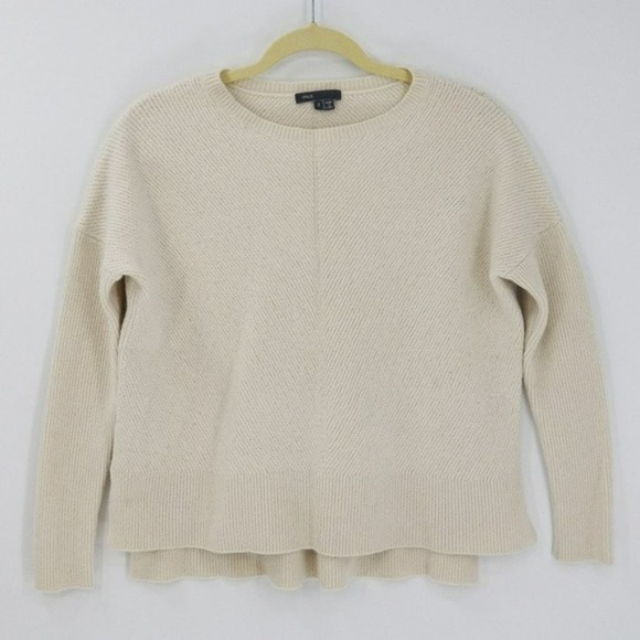 VINCE Ivory Cashmere Over Sized Rib Knit Slit Side Pullover Sweater Size Small - Picture 4 of 8